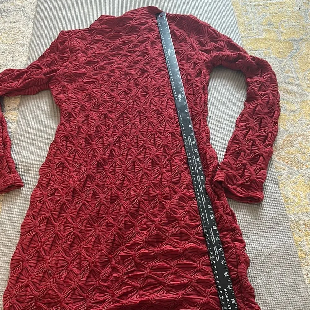 Anthropology Maeve Burgundy, Long Sleeve Scrunch Textured Dress